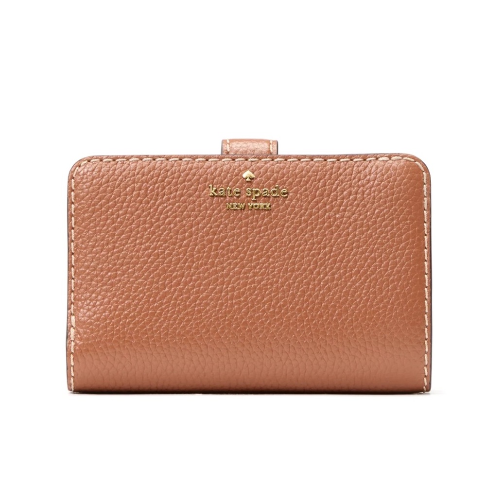 New Kate Spade Lena Medium Compact Bifold Wallet Pebble Leather Warm Gingerbread